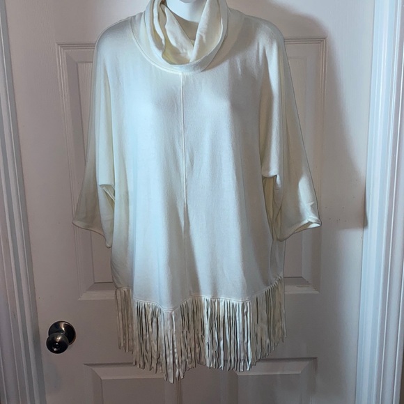 terre bleue Tops - Terre Bleue Fringe Cowl Neck Sweater Size Medium Off White Cream